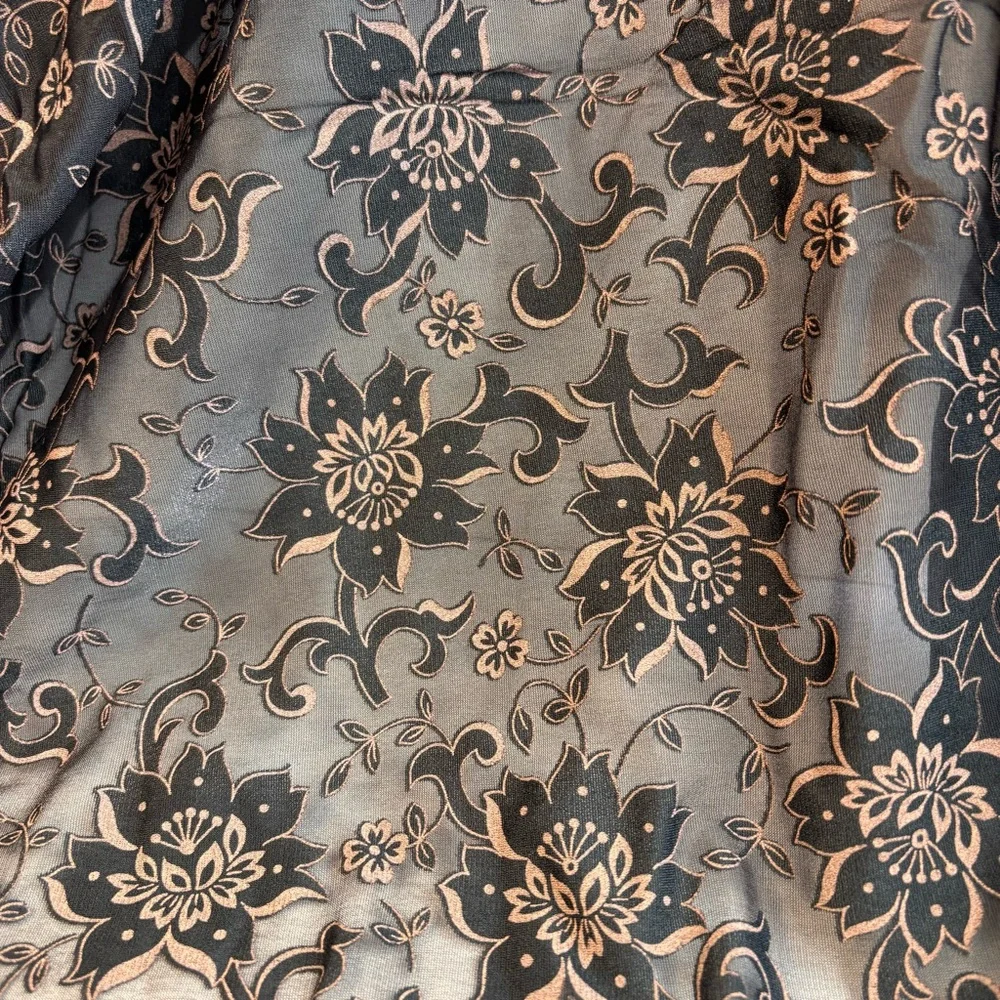 Vintage 60’s Sheer‎ Fabric in Black and Beige Floral Whimsigoth Pattern 2 yds